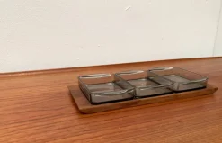Outlet Pamono Mid-Century Danish Tray in Teak with Cabaret Glass Trays from Holmegaard, 1960s, Set of 4
