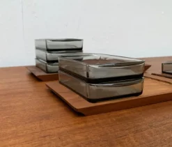Discount Pamono Mid-Century Danish Tray in Teak with Cabaret Glass Trays from Holmegaard, 1960s, Set of 9