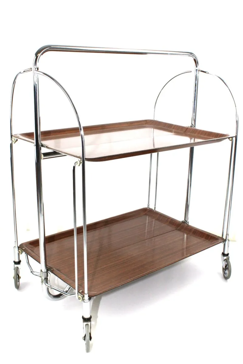Pamono Mid-Century Dinett Foldable Serving Trolley from Bremshey Solingen, 1960s> Serving Bar Carts & Trolleys