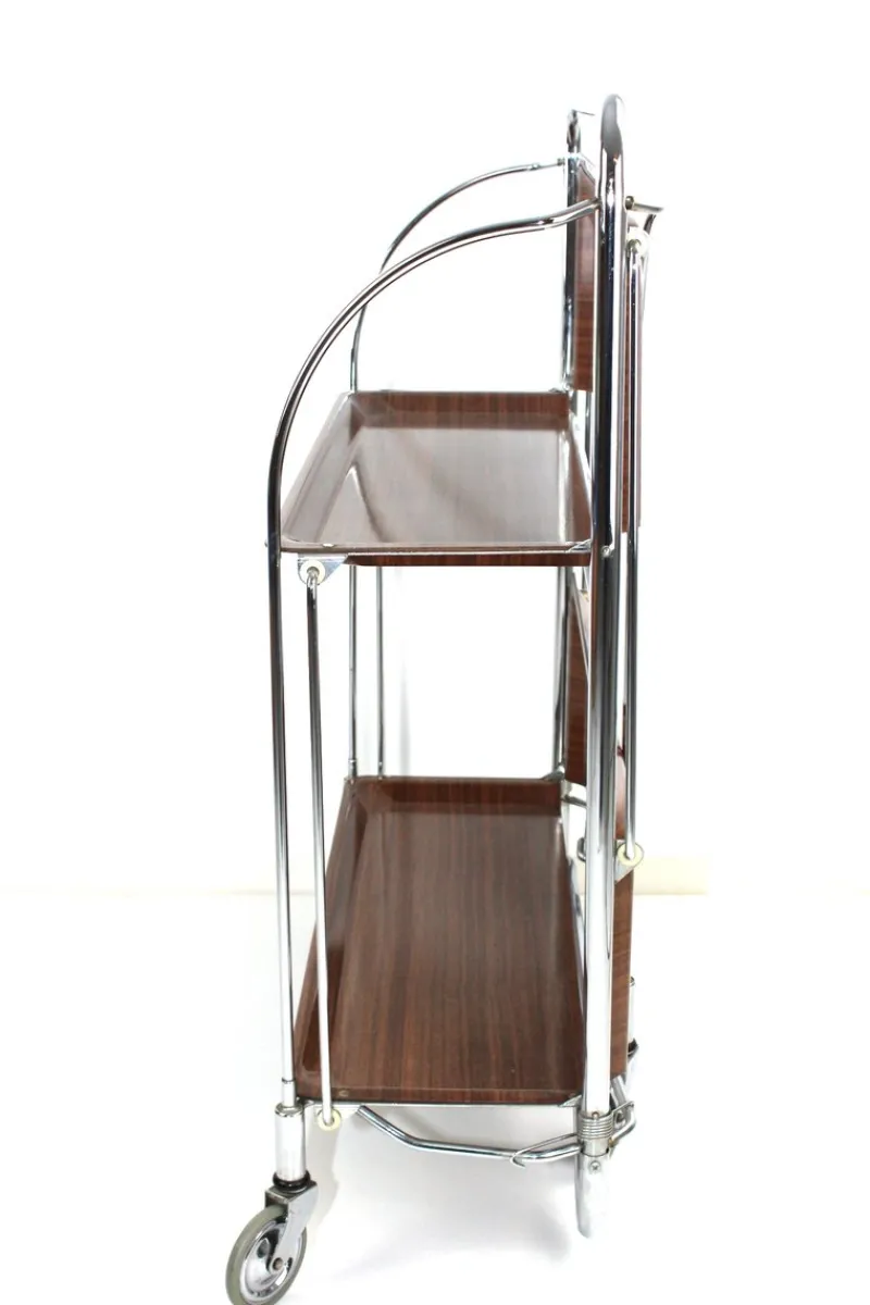 Pamono Mid-Century Dinett Foldable Serving Trolley from Bremshey Solingen, 1960s> Serving Bar Carts & Trolleys