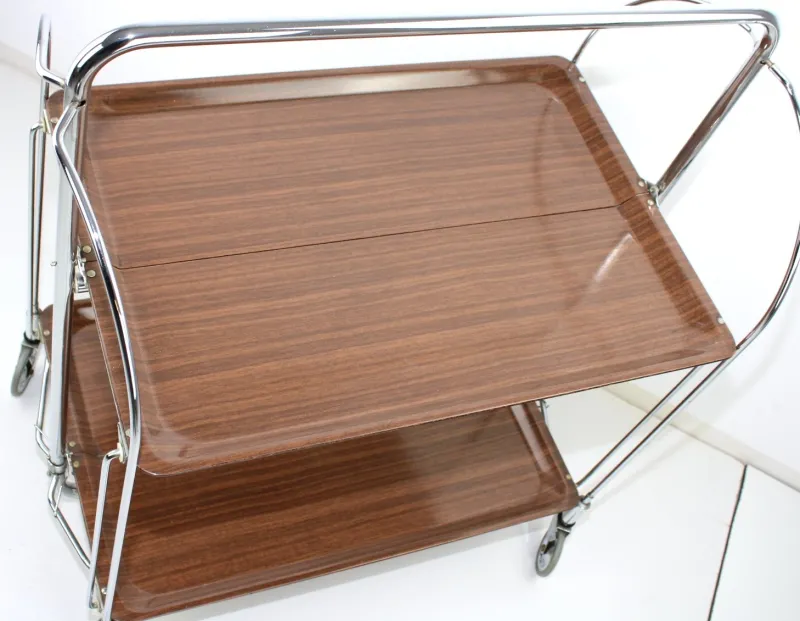Pamono Mid-Century Dinett Foldable Serving Trolley from Bremshey Solingen, 1960s> Serving Bar Carts & Trolleys