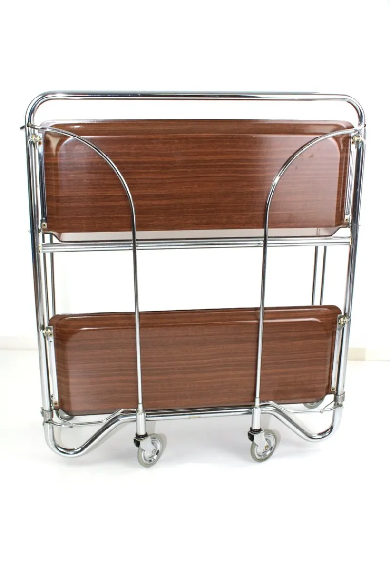 Pamono Mid-Century Dinett Foldable Serving Trolley from Bremshey Solingen, 1960s> Serving Bar Carts & Trolleys