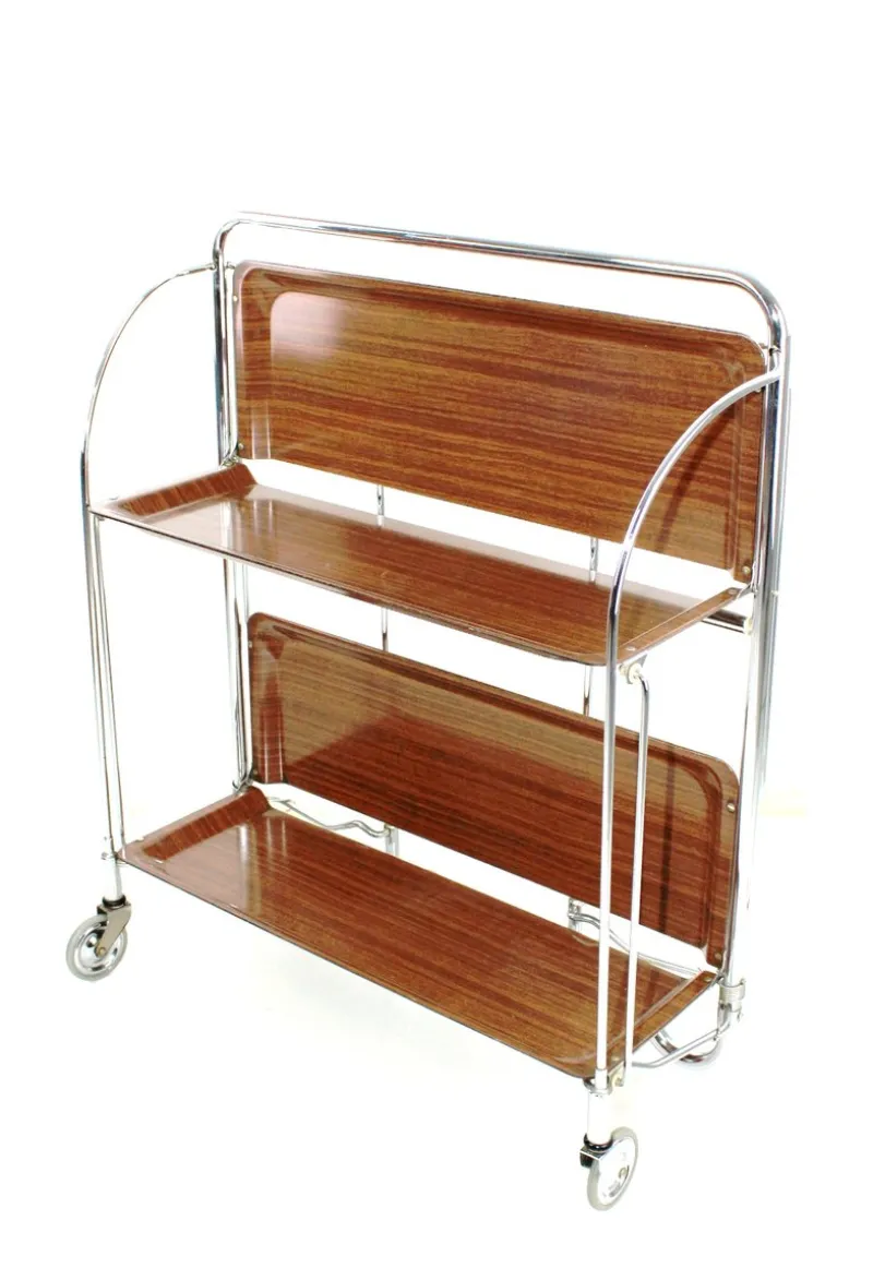 Pamono Mid-Century Dinett Foldable Serving Trolley from Bremshey Solingen, 1960s> Serving Bar Carts & Trolleys