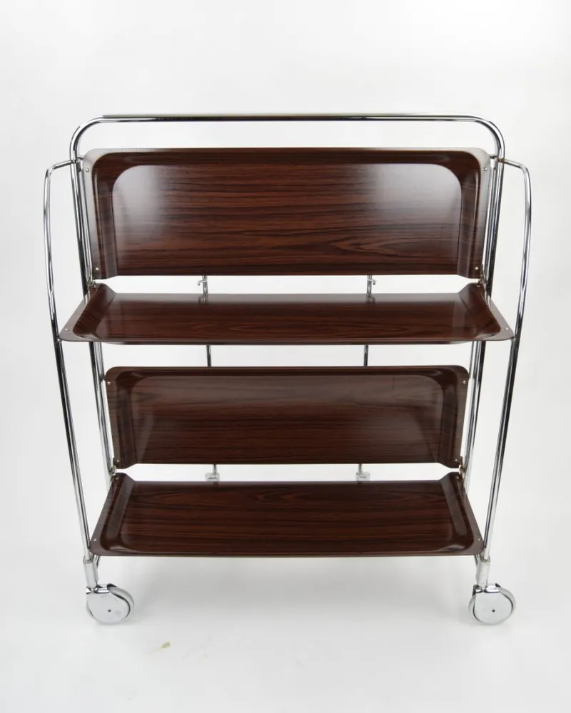 Pamono Mid-Century Dinette Foldable Serving Trolley from Bremshey Solingen, 1950s> Serving Bar Carts & Trolleys