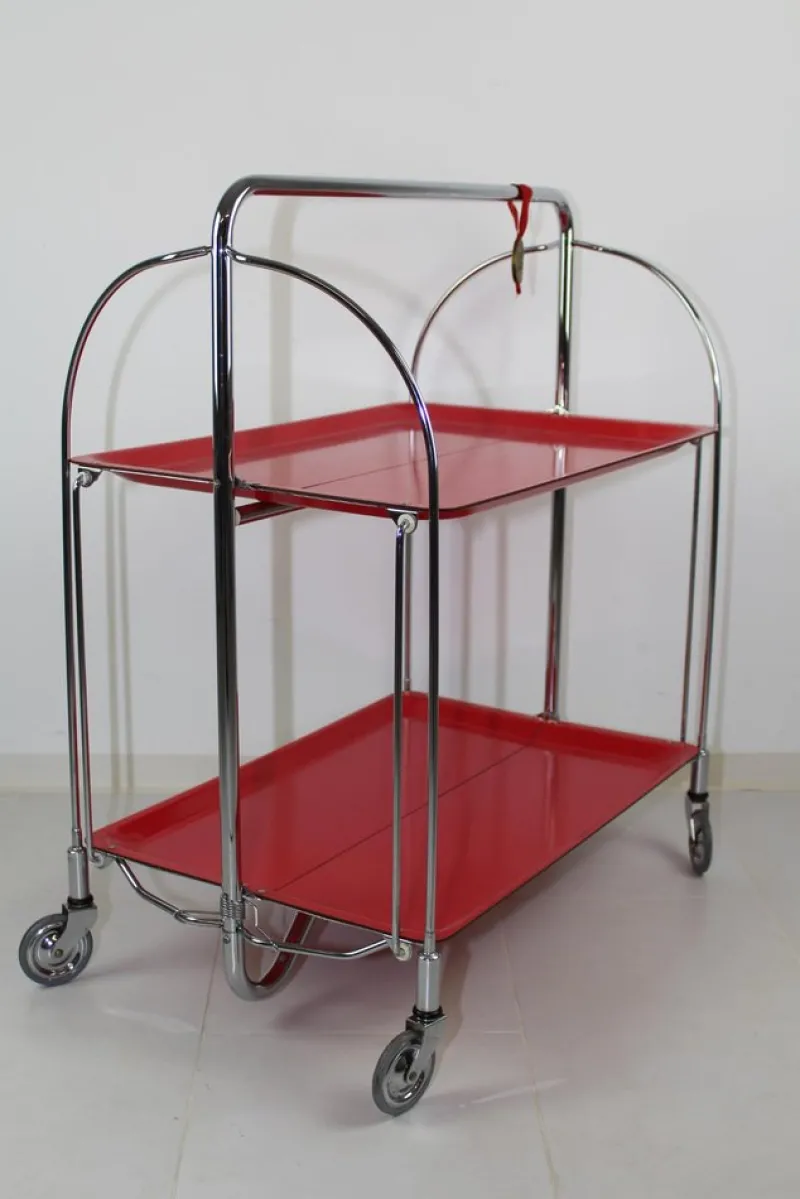 Pamono Mid-Century Dinette Foldable Serving Trolley from Bremshey Solingen, 1960s> Serving Bar Carts & Trolleys