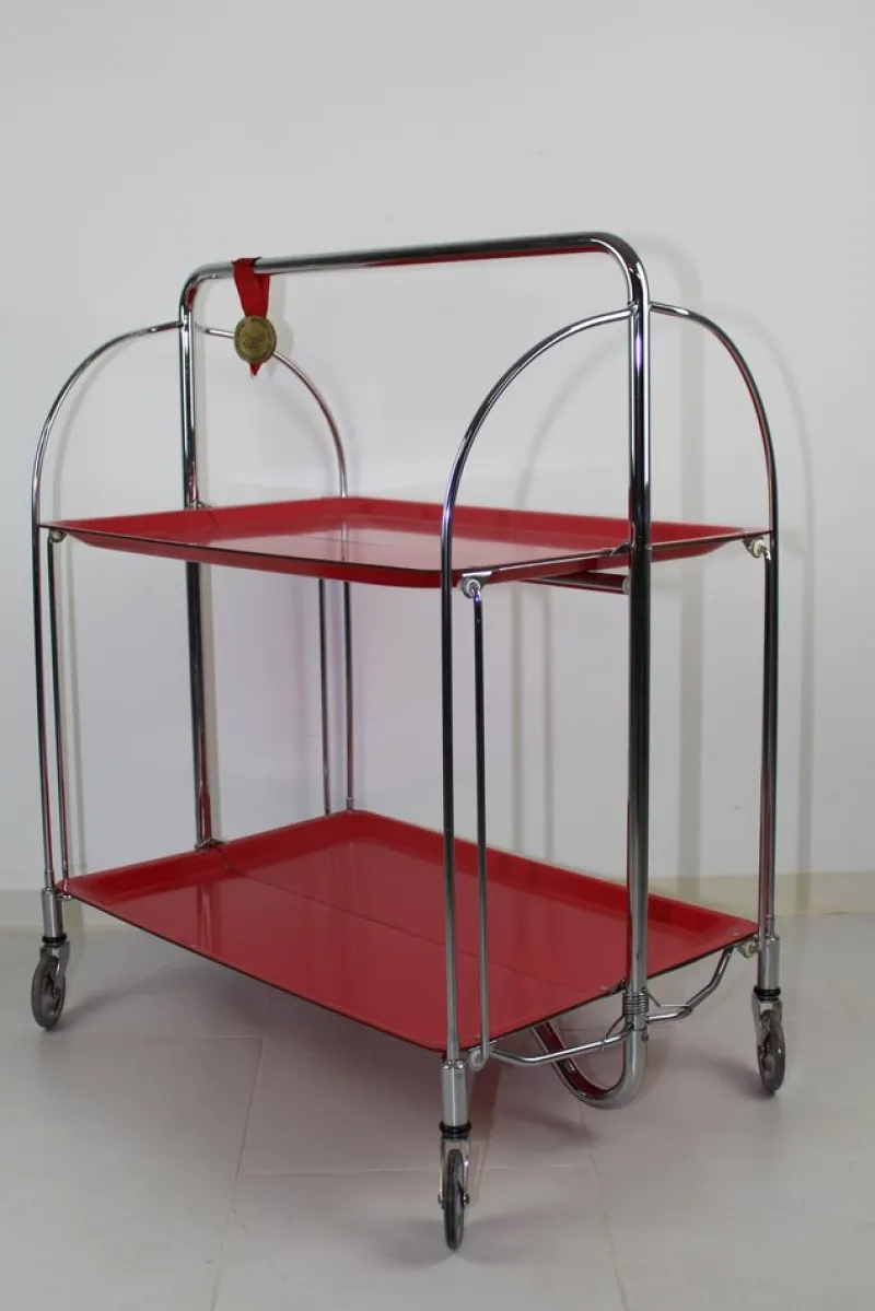 Pamono Mid-Century Dinette Foldable Serving Trolley from Bremshey Solingen, 1960s> Serving Bar Carts & Trolleys