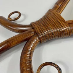 Pamono Mid-Century Fish-Shaped Bamboo and Rattan Mirror, France, 1950s><noscript><img width=