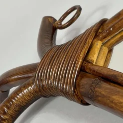 Pamono Mid-Century Fish-Shaped Bamboo and Rattan Mirror, France, 1950s><noscript><img width=