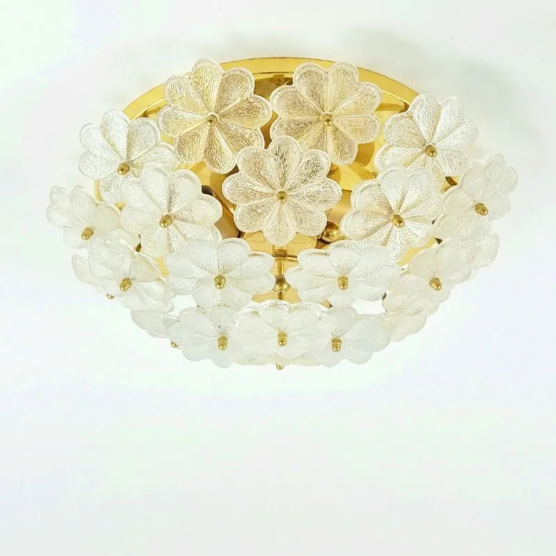Pamono Mid-Century Floral Murano Glass and Brass Flush Mount by Ernst Palme for Palwa, Germany, 1960s> Ceiling Lights