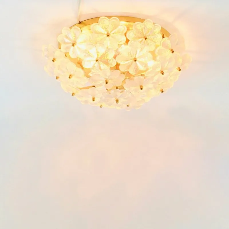 Pamono Mid-Century Floral Murano Glass and Brass Flush Mount by Ernst Palme for Palwa, Germany, 1960s> Ceiling Lights