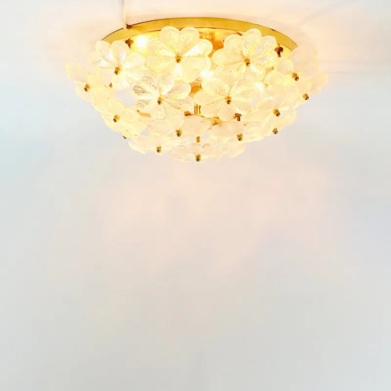 Pamono Mid-Century Floral Murano Glass and Brass Flush Mount by Ernst Palme for Palwa, Germany, 1960s> Ceiling Lights