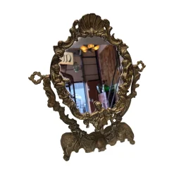 Pamono Mid-Century French Bronze Table Mirror, 1950s><noscript><img width=