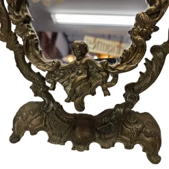 Pamono Mid-Century French Bronze Table Mirror, 1950s><noscript><img width=
