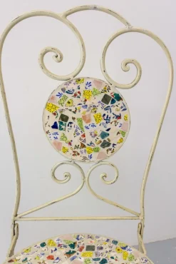 Hot Pamono Mid-Century French Iron Mosaic Chair and Table, 1970s, Set of 2