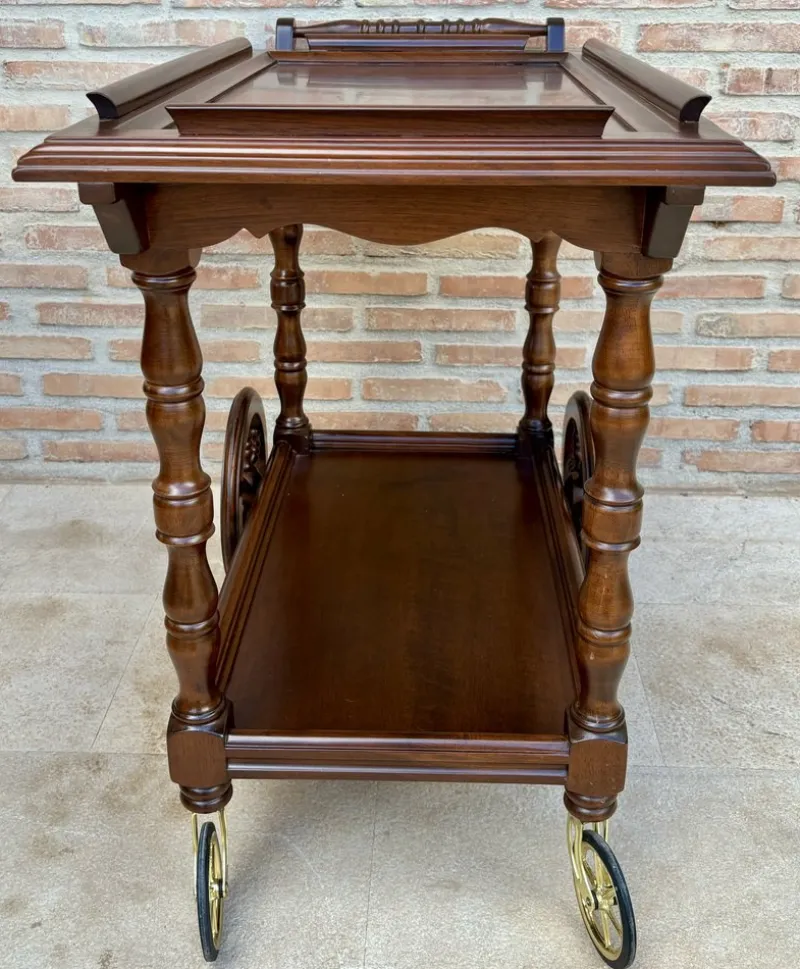 Pamono Mid-Century French Wooden Bar Cart Trolley, 1950s> Serving Bar Carts & Trolleys