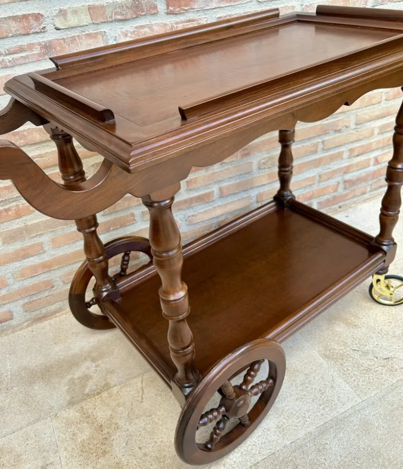 Pamono Mid-Century French Wooden Bar Cart Trolley, 1950s> Serving Bar Carts & Trolleys