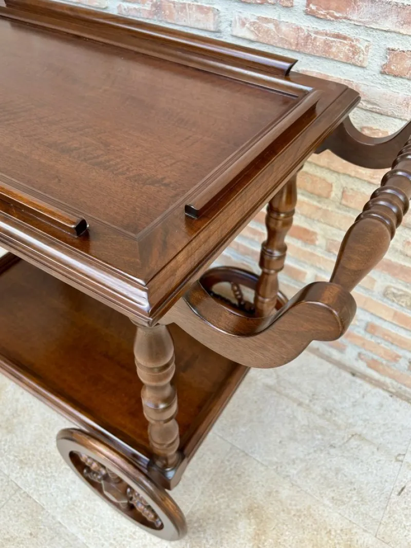 Pamono Mid-Century French Wooden Bar Cart Trolley, 1950s> Serving Bar Carts & Trolleys