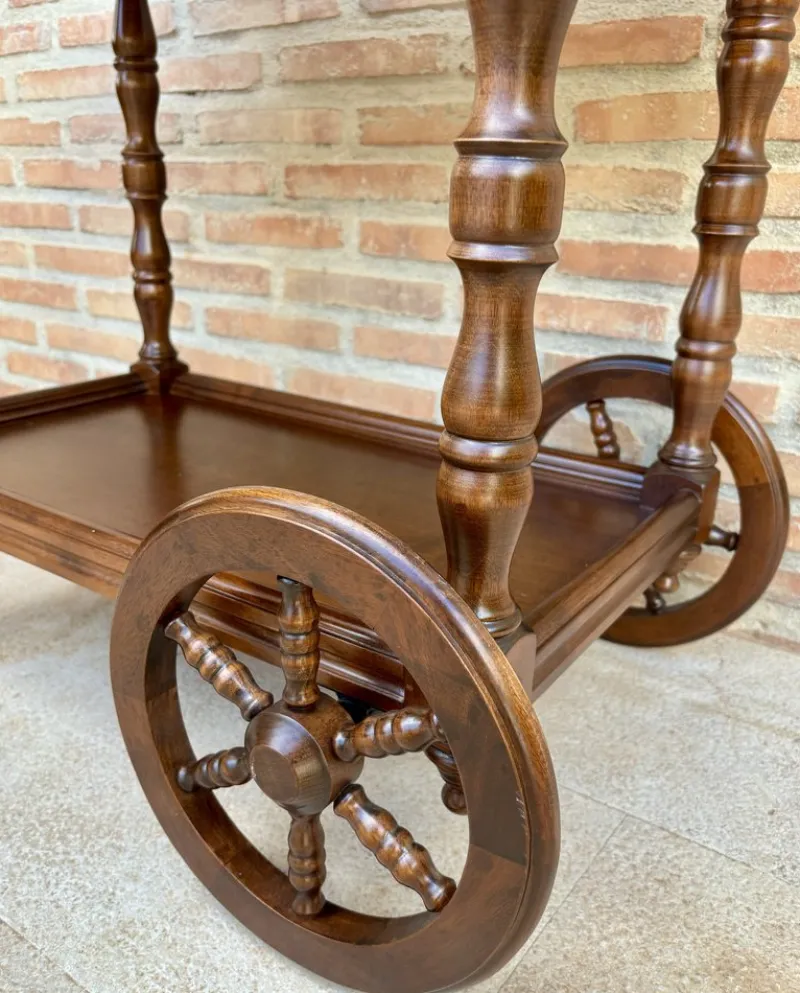 Pamono Mid-Century French Wooden Bar Cart Trolley, 1950s> Serving Bar Carts & Trolleys