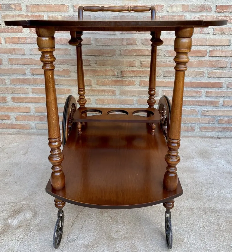 Pamono Mid-Century French Wooden Bar Cart Trolley, 1950s> Serving Bar Carts & Trolleys