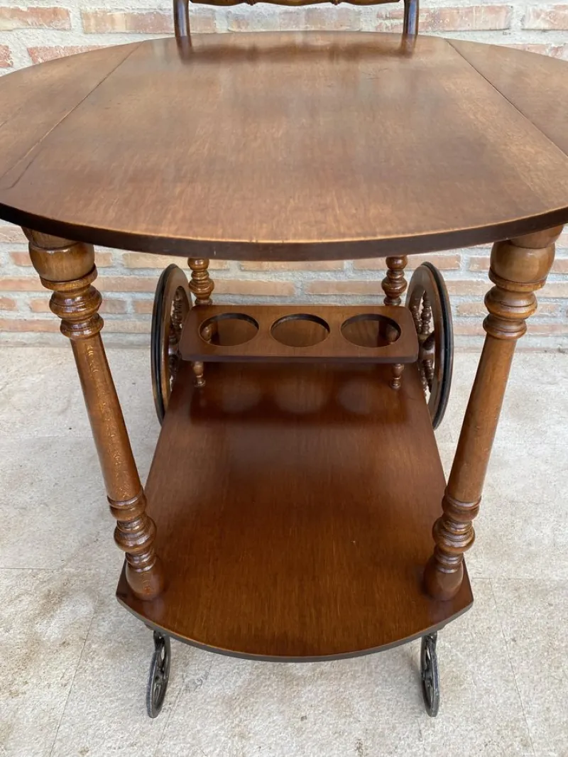 Pamono Mid-Century French Wooden Bar Cart Trolley, 1950s> Serving Bar Carts & Trolleys
