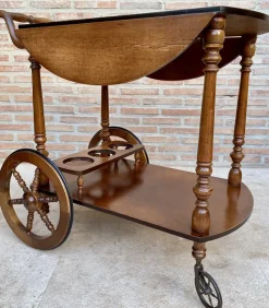 Pamono Mid-Century French Wooden Bar Cart Trolley, 1950s><noscript><img width=