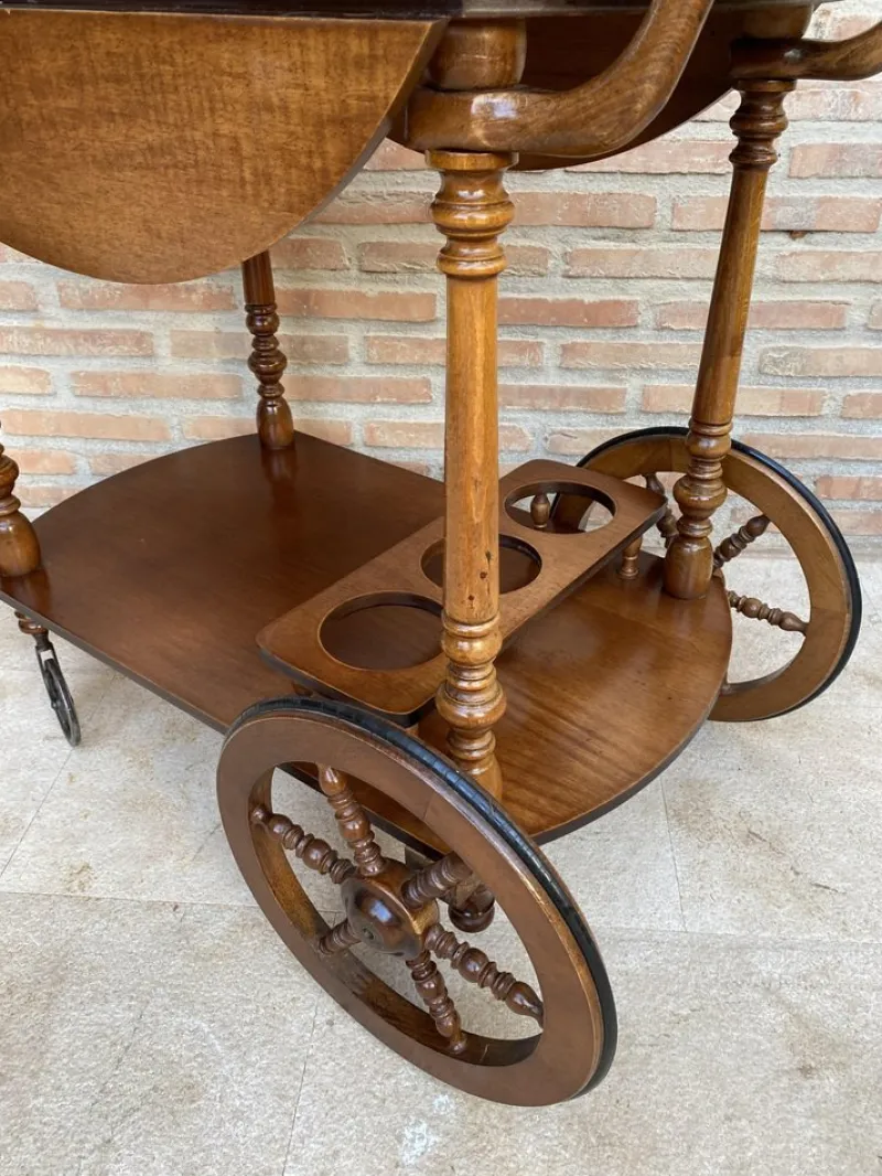 Pamono Mid-Century French Wooden Bar Cart Trolley, 1950s> Serving Bar Carts & Trolleys