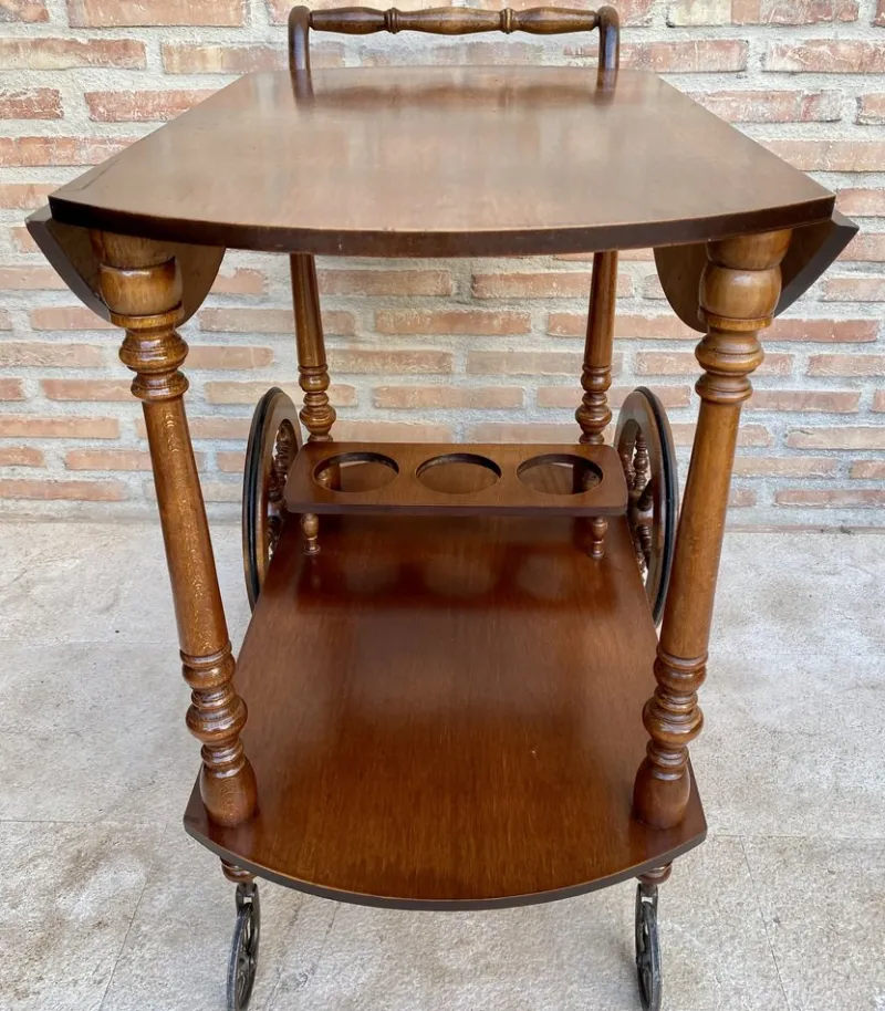 Pamono Mid-Century French Wooden Bar Cart Trolley, 1950s> Serving Bar Carts & Trolleys