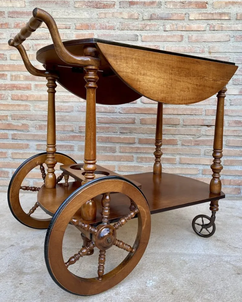 Pamono Mid-Century French Wooden Bar Cart Trolley, 1950s> Serving Bar Carts & Trolleys