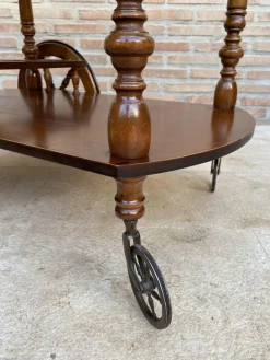 Pamono Mid-Century French Wooden Bar Cart Trolley, 1950s><noscript><img width=