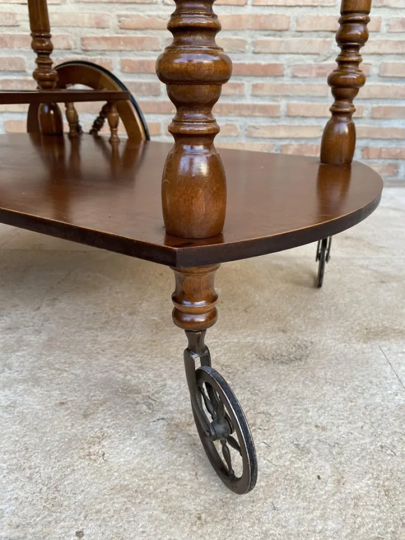 Pamono Mid-Century French Wooden Bar Cart Trolley, 1950s> Serving Bar Carts & Trolleys