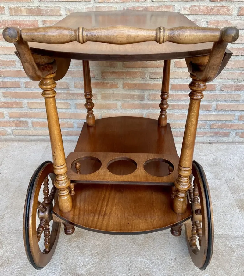 Pamono Mid-Century French Wooden Bar Cart Trolley, 1950s> Serving Bar Carts & Trolleys