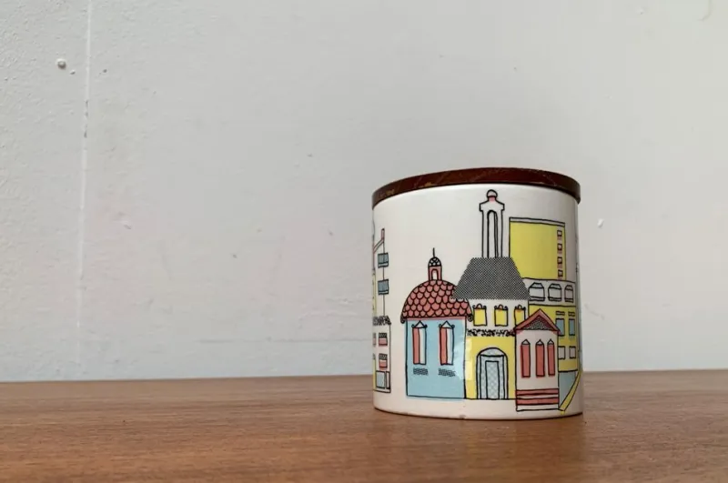 Pamono Mid-Century German Ceramic Box or Cookie Jar with Teak Lid from SMF Schramberg Keramik, 1960s> Dinnerware Accessories