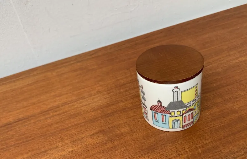 Pamono Mid-Century German Ceramic Box or Cookie Jar with Teak Lid from SMF Schramberg Keramik, 1960s> Dinnerware Accessories