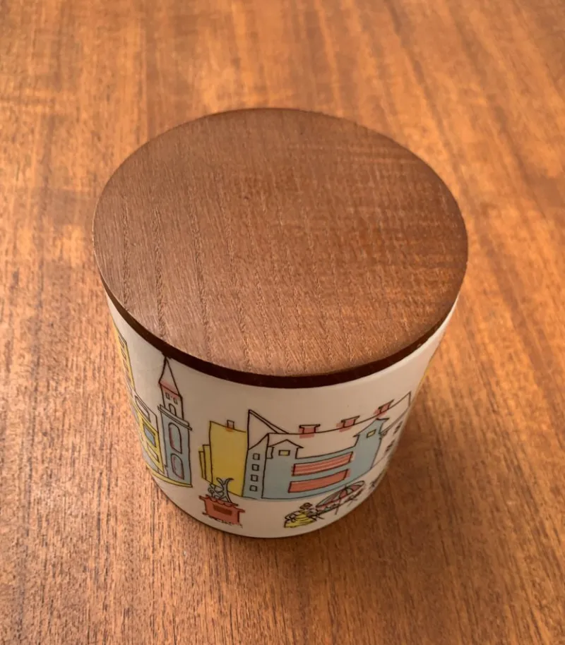 Pamono Mid-Century German Ceramic Box or Cookie Jar with Teak Lid from SMF Schramberg Keramik, 1960s> Dinnerware Accessories