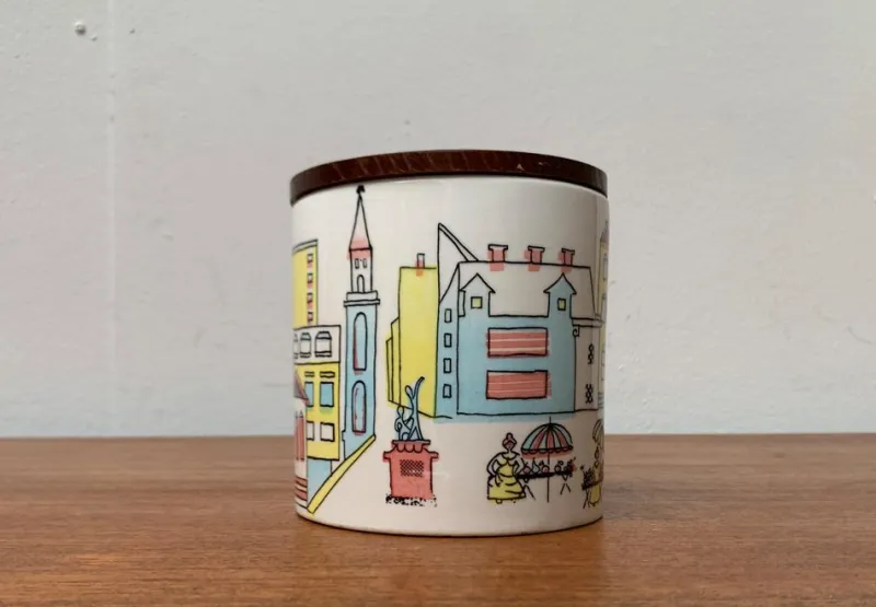 Pamono Mid-Century German Ceramic Box or Cookie Jar with Teak Lid from SMF Schramberg Keramik, 1960s> Dinnerware Accessories
