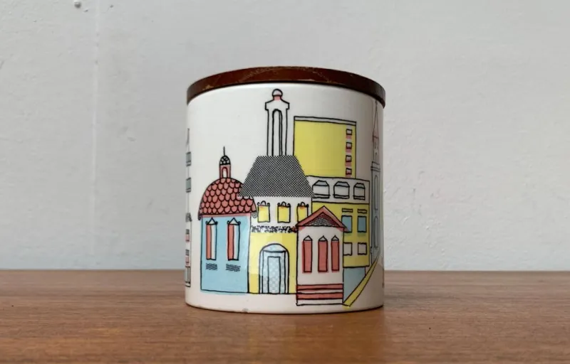 Pamono Mid-Century German Ceramic Box or Cookie Jar with Teak Lid from SMF Schramberg Keramik, 1960s> Dinnerware Accessories