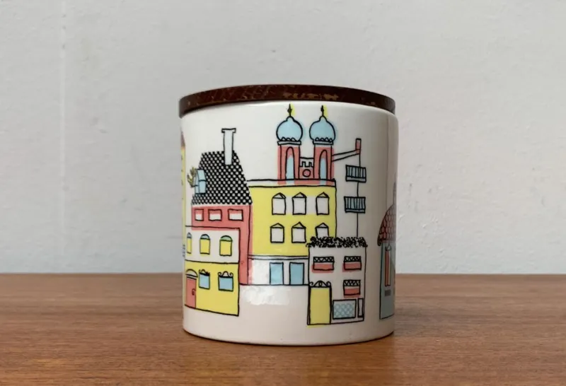 Pamono Mid-Century German Ceramic Box or Cookie Jar with Teak Lid from SMF Schramberg Keramik, 1960s> Dinnerware Accessories