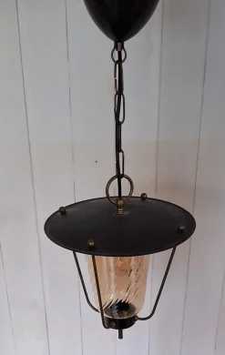 Pamono Mid-Century German Pendant Lamp in Black Metal with Brass Brackets, 1960s><noscript><img width=