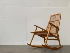 Pamono Mid-Century German Rattan Rocking Chair from Deutschen Werkstätten Hellerau, 1960s> Rocking Chairs