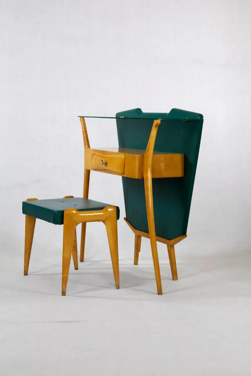 New Pamono Mid-Century Green Console Table with Stool, Set of 2