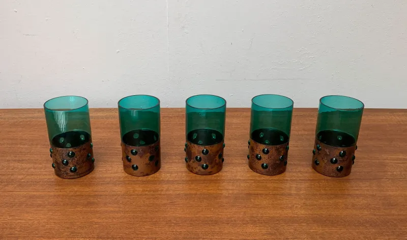 Online Pamono Mid-Century Green Glass & Copper Drinking Glasses by Nanny Still, 1960s, Set of 5