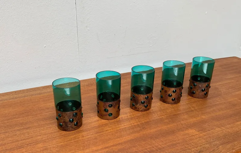 Online Pamono Mid-Century Green Glass & Copper Drinking Glasses by Nanny Still, 1960s, Set of 5