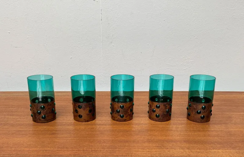 Online Pamono Mid-Century Green Glass & Copper Drinking Glasses by Nanny Still, 1960s, Set of 5