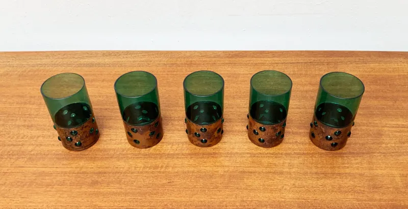 Online Pamono Mid-Century Green Glass & Copper Drinking Glasses by Nanny Still, 1960s, Set of 5