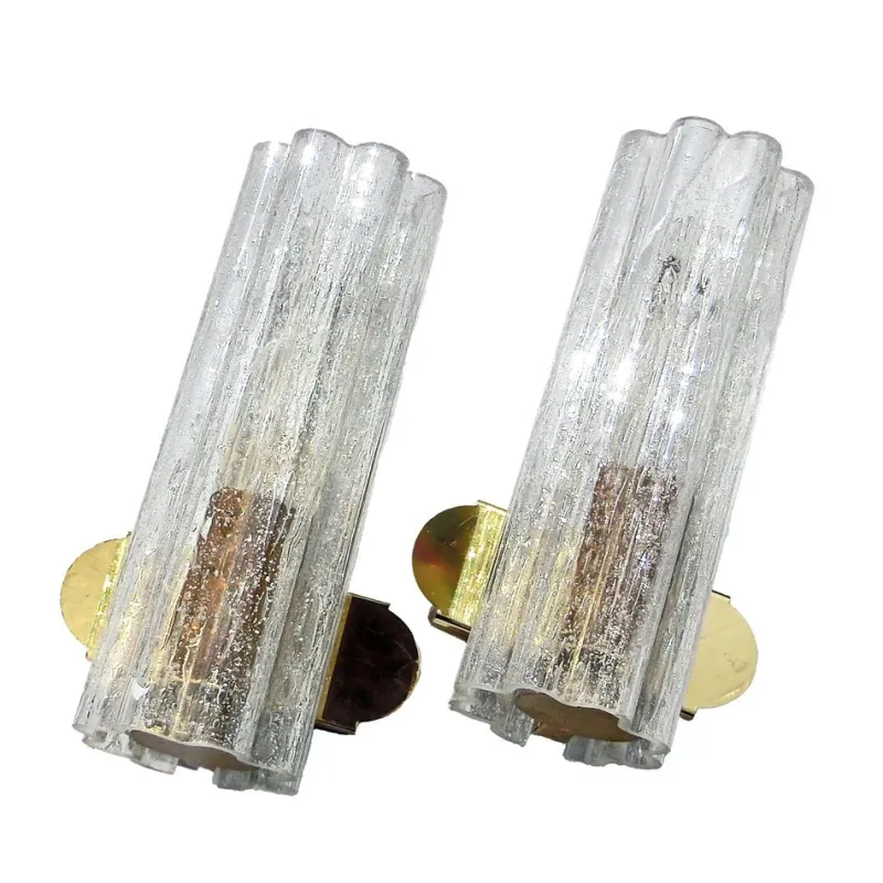 Pamono Mid-Century Hand-Blown Glass and Brass Wall Sconces from Doria Leuchten, Germany, 1970s, Set of 2> Wall Lights & Sconces