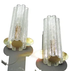 Pamono Mid-Century Hand-Blown Glass and Brass Wall Sconces from Doria Leuchten, Germany, 1970s, Set of 2> Wall Lights & Sconces