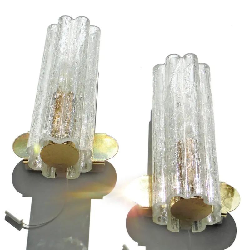 Pamono Mid-Century Hand-Blown Glass and Brass Wall Sconces from Doria Leuchten, Germany, 1970s, Set of 2> Wall Lights & Sconces