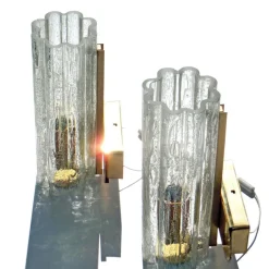 Pamono Mid-Century Hand-Blown Glass and Brass Wall Sconces from Doria Leuchten, Germany, 1970s, Set of 2><noscript><img width=