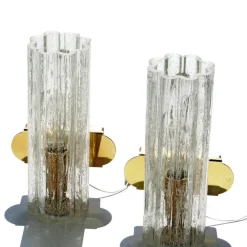 Pamono Mid-Century Hand-Blown Glass and Brass Wall Sconces from Doria Leuchten, Germany, 1970s, Set of 2><noscript><img width=