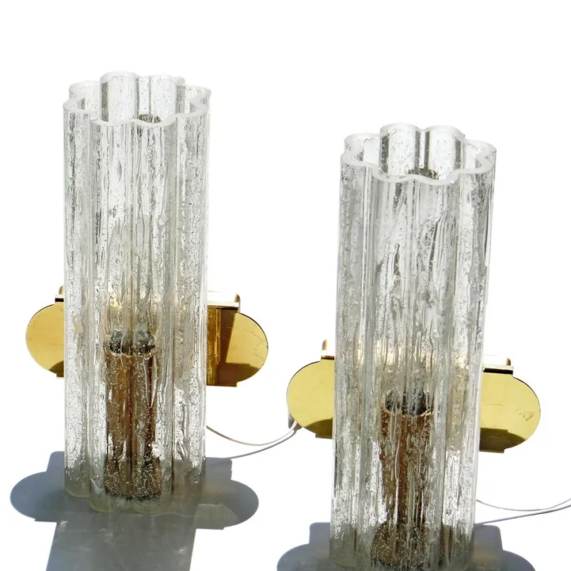 Pamono Mid-Century Hand-Blown Glass and Brass Wall Sconces from Doria Leuchten, Germany, 1970s, Set of 2> Wall Lights & Sconces